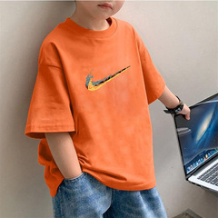 2200 # 夏の半袖tシャツ男児童装がゆったりしていてかっこいい夏服綿丸襟シャツ服