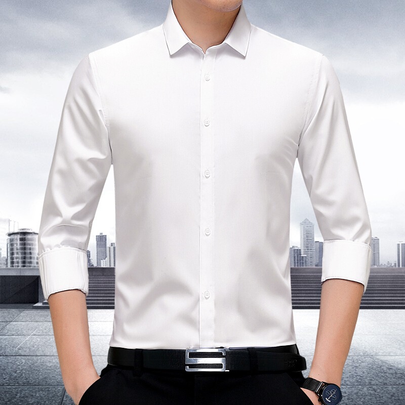 Brand Mulberry Silk Shirt 2024 Spring and Autumn New Solid Color Long-sleeved Slim-fit Business Dress Non-ironing Casual Shirt