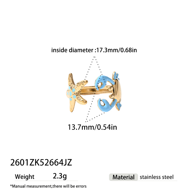 TENA Europa y América nicho de acero inoxidable transfronterizo diseño fresco azul goteo marino serie de anillo de joyería de mano de alta calidad