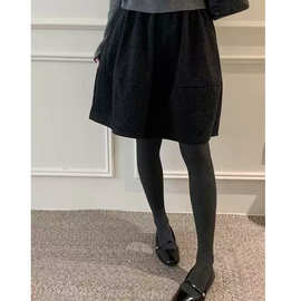 韩系高腰压褶毛呢半身裙女冬季新款灰色气质伞裙半裙垂坠感短裙子