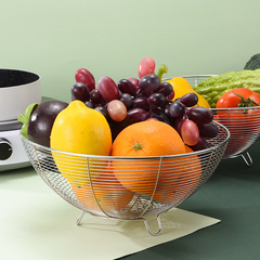 Wholesale stainless steel fruit basket household drain basket vegetable basket round three-legged storage basket kitchen gadgets