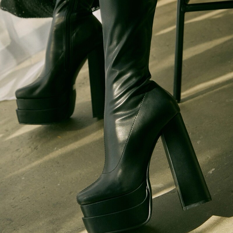 2022 Winter Boots with Adhesive Sole, Square Toe, Thick Sole, Sizes 40-43, Mid-Calf Elastic Fashion Boots, Dropshipping