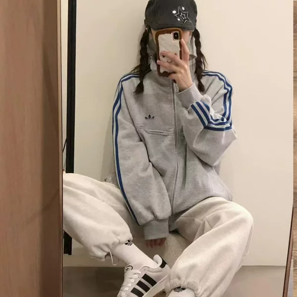 9899 Cross-border trendy brand, three-stripe American-style stand-up collar, patchwork design, casual, loose-fitting, versatile jacket for spring and autumn, unisex