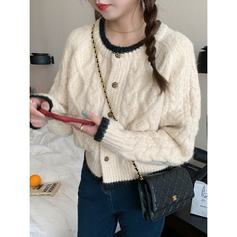 Gentle Style Soft Waxy Pink Retro Thick Twist Sweater Coat Women's Autumn and Winter Thickened Round Neck Knitted Cardigan Gentle Style Soft Waxy Pink Retro Thick Twist Sweater Coat Women's Autumn and Winter Thickened Round Neck Knitted Cardigan