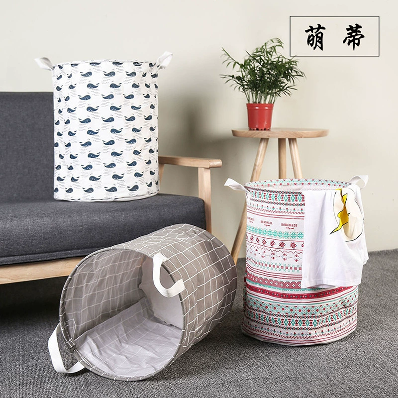 Laundry Basket, Cotton & Linen Foldable Waterproof Bin, Modern 35×43 cm, Patterned Storage
