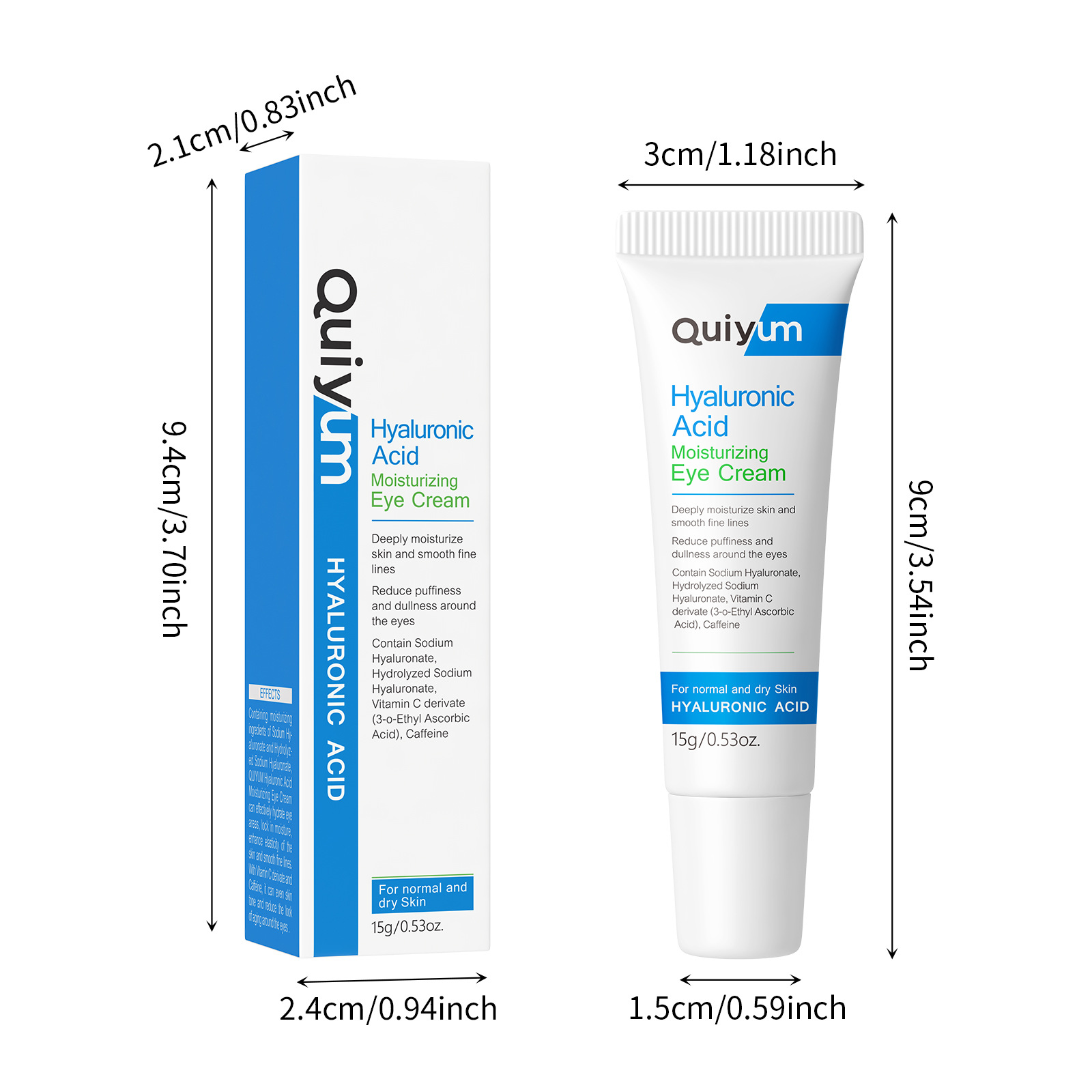 Cross-border QUIYUM Hyaluronic Acid Eye Cream 15g hydrating, moisturizing and brightening skin tone manufacturer's skin care products wholesale details Picture