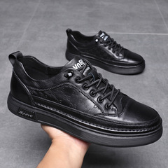 New Men's Top-Grain Leather Board Shoes Slip-On Flat Men's Genuine Leather Fashion Casual Single Shoes Drop Shipping One Piece