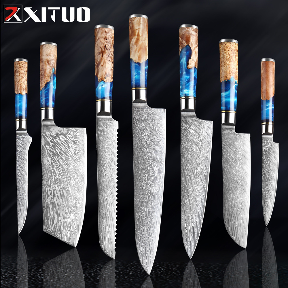 Damascus set knife stainless steel kitchen knife sharp meat slicing knife kitchen knife sushi sashimi cooking chef knife