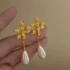 Золотой/белый, цветок, капля, серебряный штифт