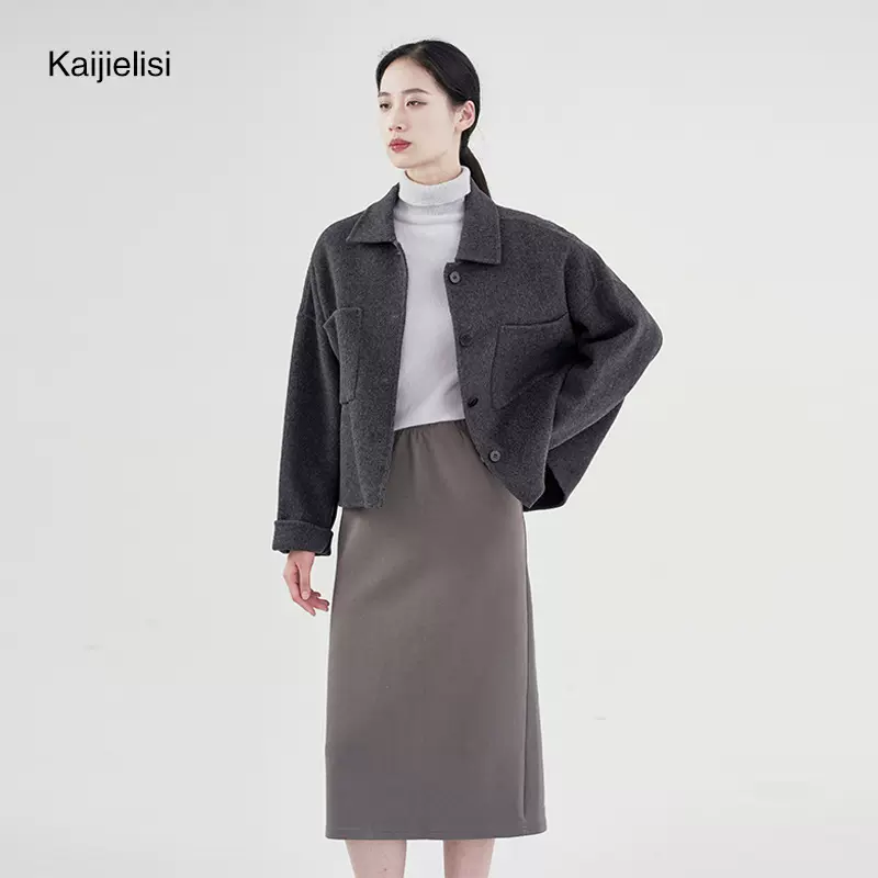 2023新款秋冬小香风外套女大衣高级感毛呢外套羊毛翻领上 衣短外