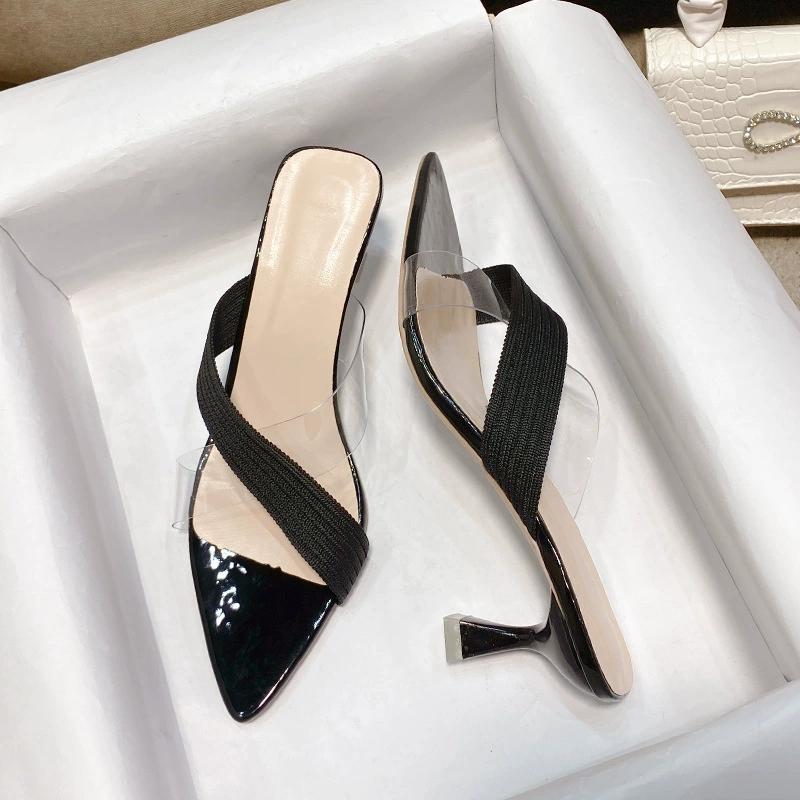 Летние 2025 новые женские сандалии на толстом каблуке с пряжкой, открытый носок, высокие каблуки, модная обувь для женщин оптом