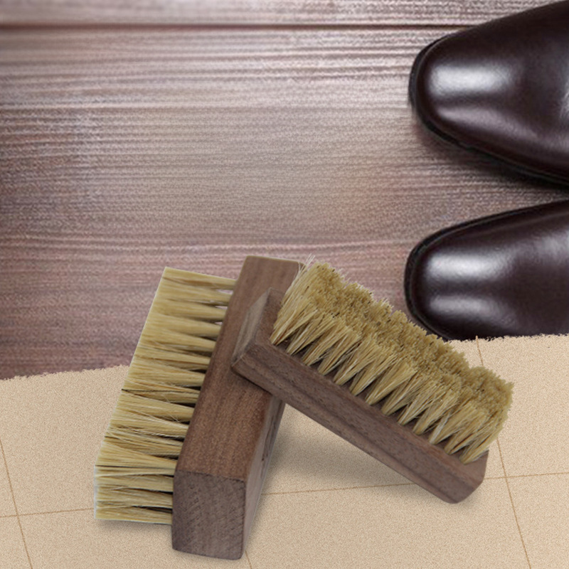 Walnut pork shoe brush solid wood bristle brush brush leather shoes…