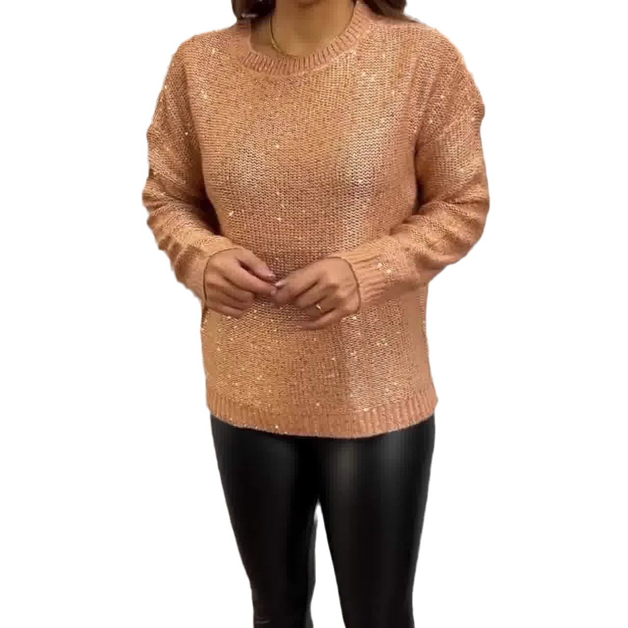 2024 otoño nuevo estilo europeo y americano Amazon transfronterizo de mujer de color sólido cuello redondo perezoso diapositivos de manga larga jersey
