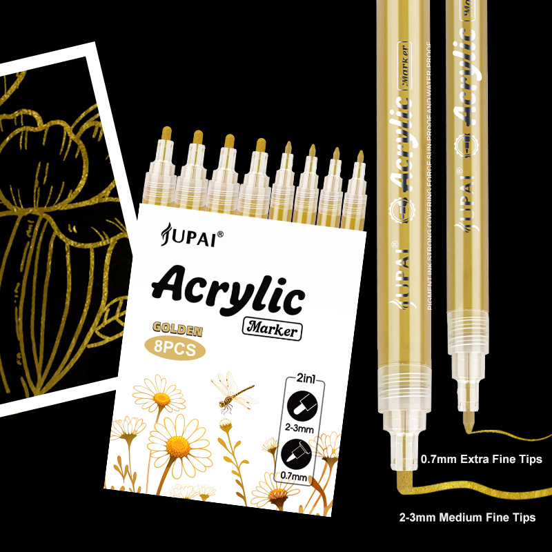 Válvula de acrílico dorado marcador de pintura de arte de los estudiantes graffiti marcador de cabeza delgada marcador impermeable