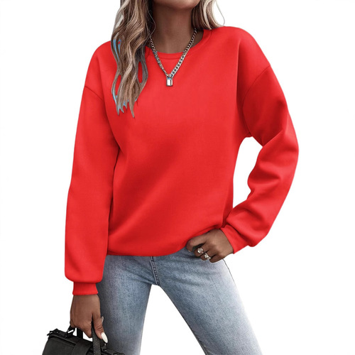 Cross-border European and American foreign trade Amazon Wish independent station 2024 autumn and winter padded casual crew neck loose sweatshirt for women