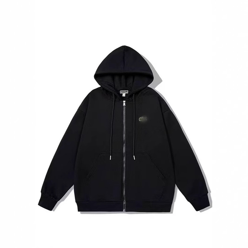 2025 Export Hooded Cardigan Pure Color Sweatshirt Men's Spring and Autum Loose Jacket Simple Casual Crocodile Zipper Sweatshirt