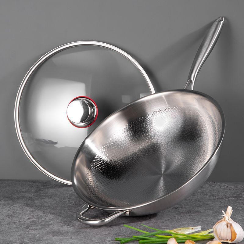 German Pure Titanium Frying Pan Uncoated Wok Household Thickeneded Steak Frying Pan Classy Hammered Titanium Pan