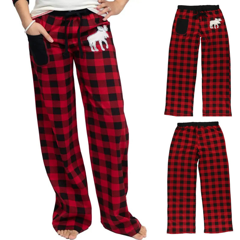 2022 new European and American Amazon ebay high waist casual sports home wear Christmas Plaid casual pants