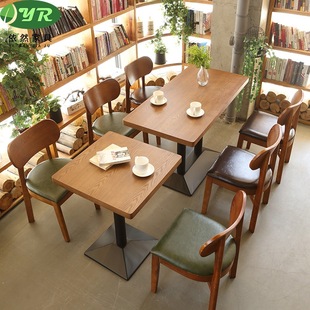 Cafe Solid Wood Milk Tea Shop Table and Chair Combination Dessert Bookstore Burger Rest Canteen Noodle Shop Japanese Food Catering Furniture