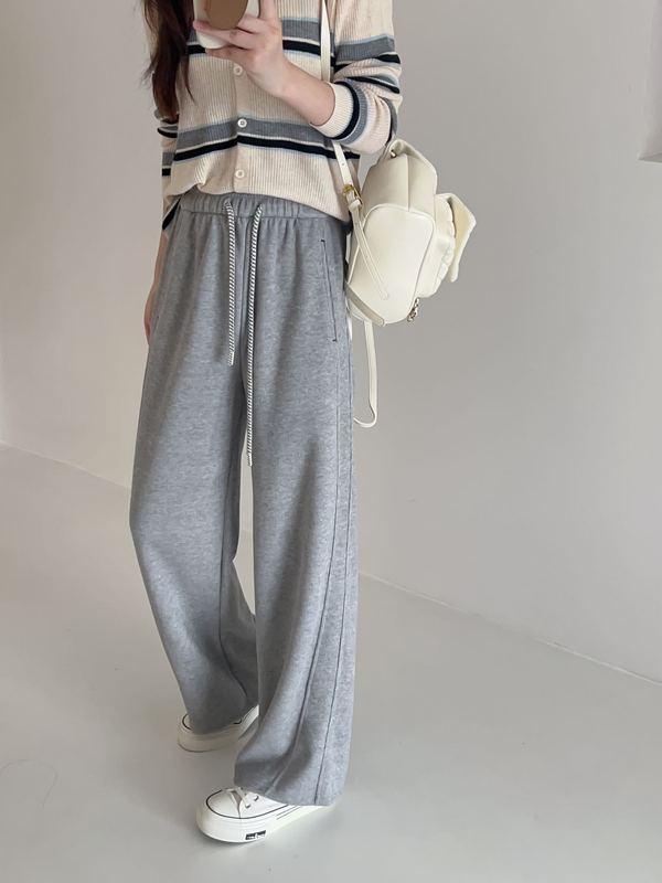 灰色高腰阔腿裤女秋冬2025新款垂感宽松显瘦休闲运动裤窄版直筒裤|undefined
