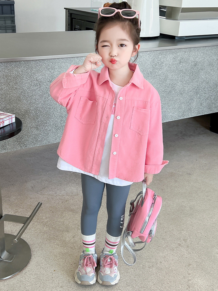 Camisas de niñas primavera y otoño 2024 nuevas niñas bebés de otoño mangas largas vestidos de otoño para niños chaqueta de camisa rosa