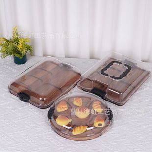Wooden Dust-proof Storage Plate with Transparent Cover for Bread Cooking Dish Plate for Party and Party Deli