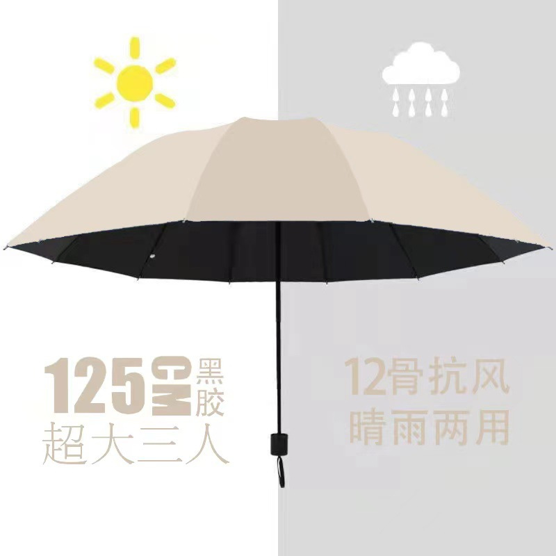 Paraguas grande personalizado, totalmente automático, de doble propósito para sol y lluvia, con revestimiento negro, resistente al agua, reforzado y a prueba de viento.