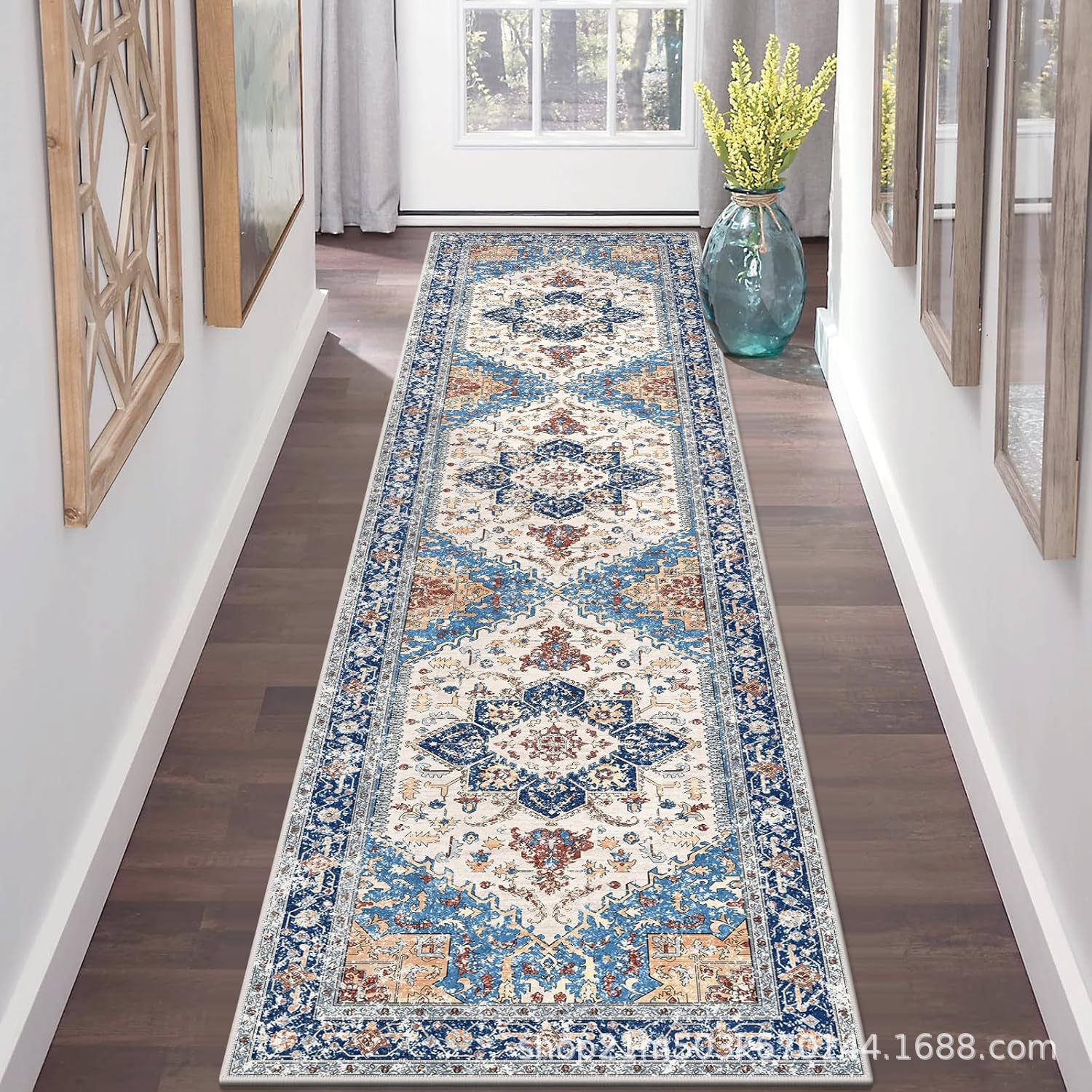 Amazon Persian Ethnic Style Corridor Rug, Imitation Cashmere, Wear-Resistant, Non-Slip, Bedroom Bedside Rug, Easy-Care Living Room Carpet
