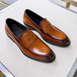 欧美新款擦色头层牛皮商务正装皮鞋男士低跟真皮大底休闲皮鞋婚鞋