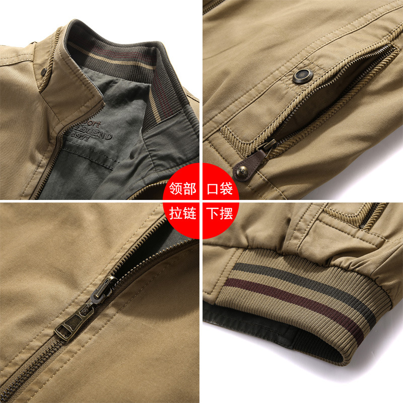 Chaqueta de doble cara de los hombres de primavera y otoño collar de pie suelta más el tamaño de mediana edad y anciano papá casual de doble cara chaqueta de ropa de trabajo