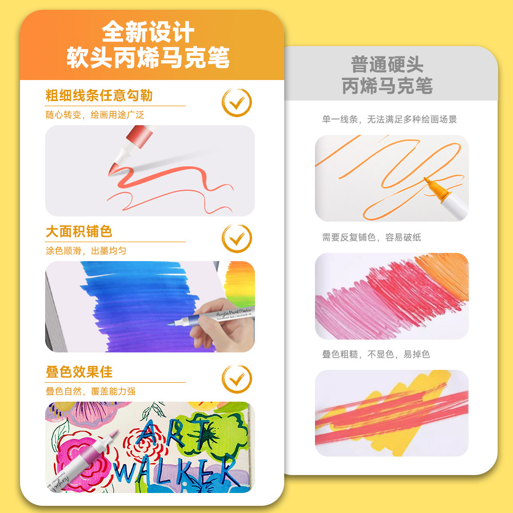 Una pluma de acrílico de cabeza suave de secado rápido a prueba de agua pincel de dibujo de niños 80 color conjunto de pincel de acuarela