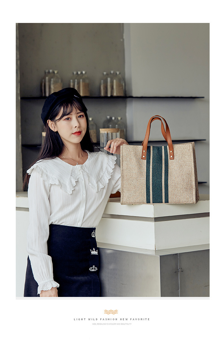 Porte-documents portable pour femmes, version coréenne, nouvelle version minimaliste rayée, toile de grande capacité, épaule simple diagonale, 2024_voghion.com