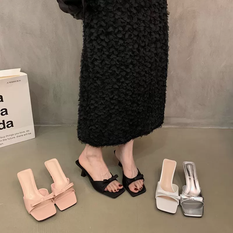 Summer slide, slippers, footwear, universal sandals with bow, high-quality style