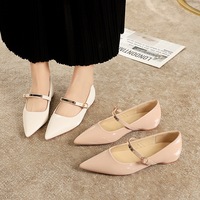 531-35 style fashionable low heeled shoes with a metallic decoration with a straight strap and pointed toe, shallow mouth height, single shoe for women