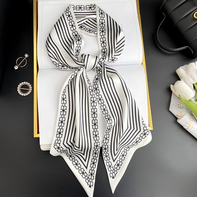 Bufanda larga pequeña para mujer primavera y verano nuevo impreso moda todo partido corbata de pelo bolsa bufanda decorativa cinta banda de pelo