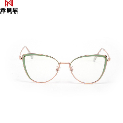 New fashionable cat-eye decorative flat mirror for women street photography travel wide-brimmed glasses frame anti-blue light stainless steel glasses frame