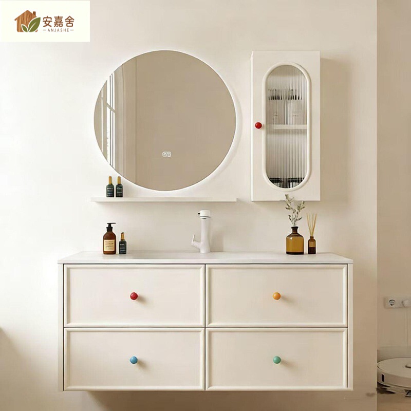 New French-style bathroom cabinet, ceramic integrated unit, bathroom vanity, washbasin, and sink with a rock slab top New French-style bathroom cabinet, ceramic integrated unit, bathroom vanity, washbasin, and sink with a rock slab top