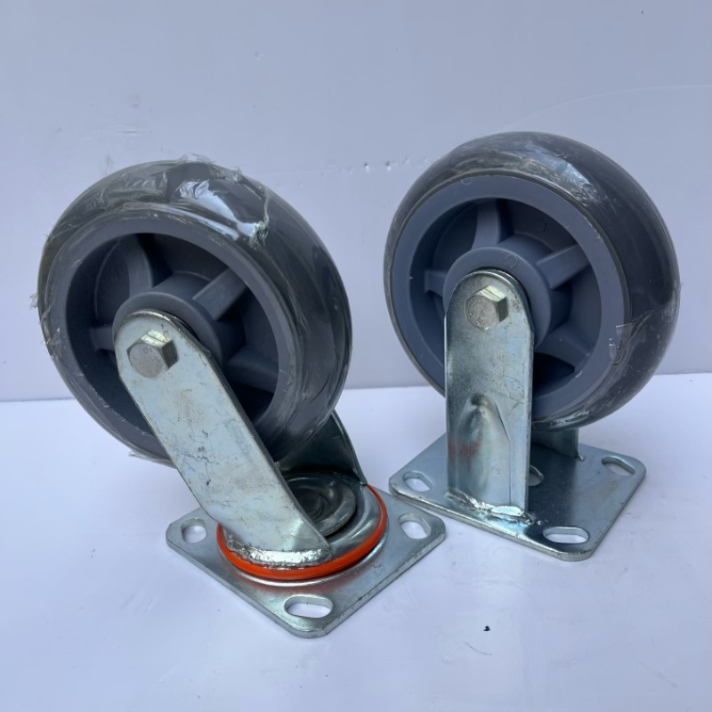 工业475镀锌支架4寸5寸6寸8寸圆顶TPR灰色橡胶转向定向刹车脚轮