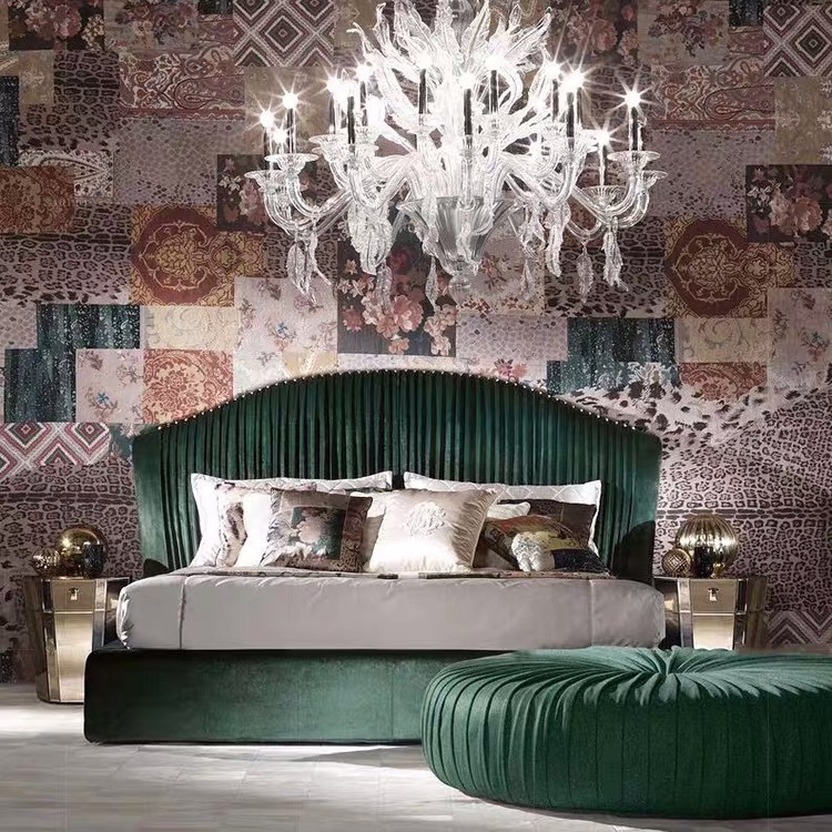 Robert Fabric Bed Italian Light Luxury Postmodern Pleated Double Bed 1.8m Bedroom Princess Bed Wedding Bed