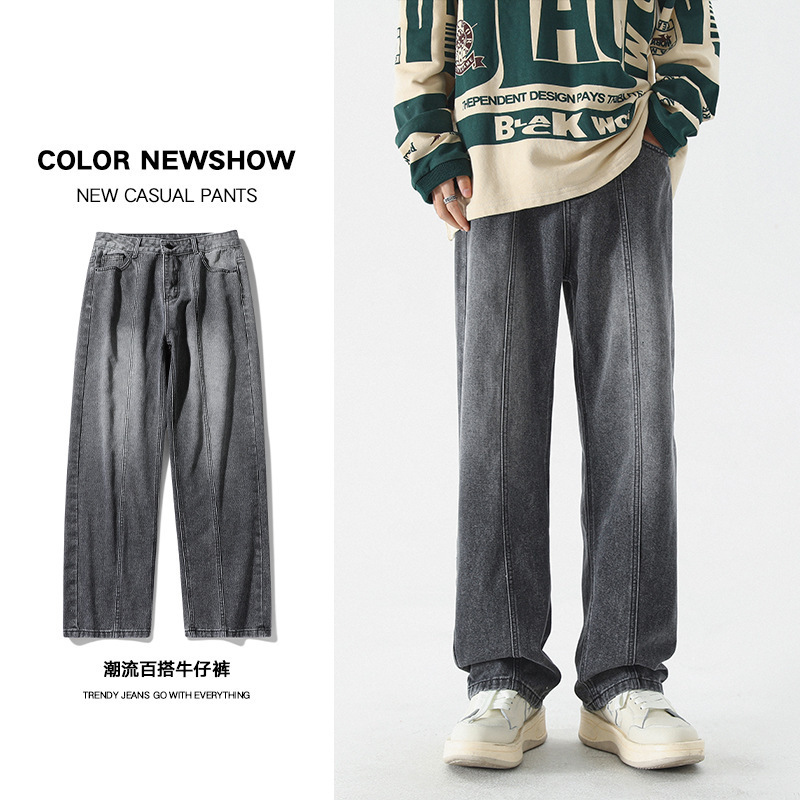 Loose Wide Leg American Style Retro Jeans Men's Spring and Summer Fashion Brand High Street Zipper Straight Pants Casual Trousers for Men
