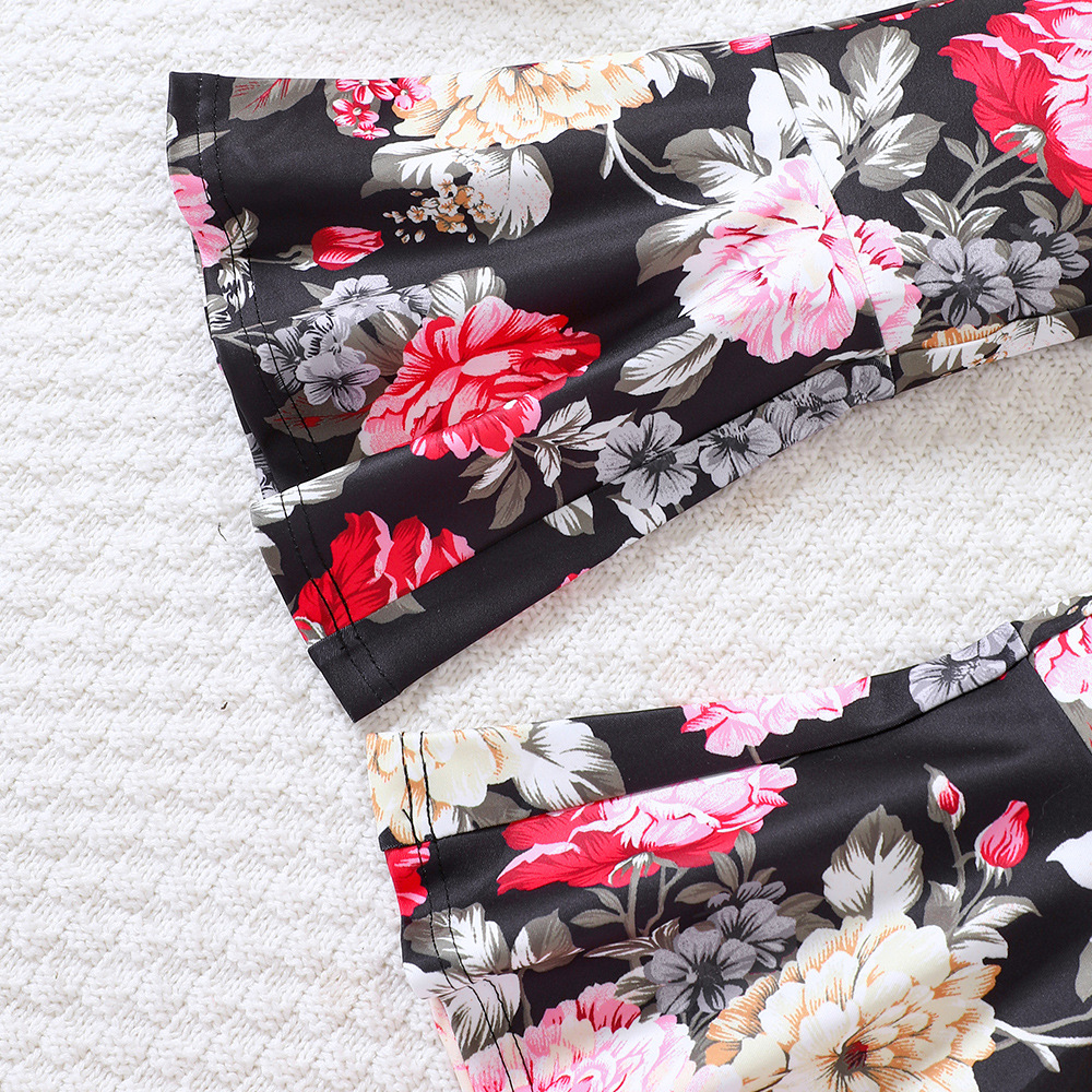 EW Børnetøj Nyt produkt til mellemstore børn, pigernes forårs- og efterårsskjorte med bund, blomsterprint_voghion.com