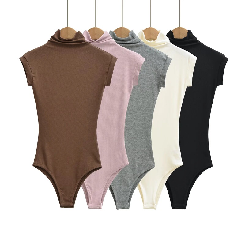 Sexy Style Tight-Fitting Turtleneck Vest Jumpsuit for Women, Retro Slim Design, Off-Shoulder Sexy Top