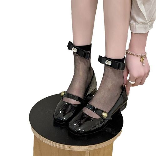 New spring and summer series bowknot rhinestone ultra-thin mid-calf pure desire girl sweet glass black silk pile socks women 