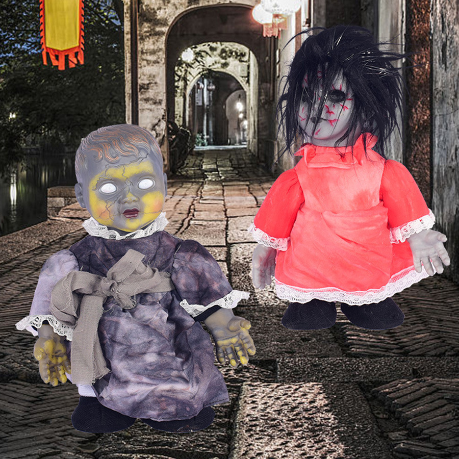 Juguete complicado eléctrico de Halloween Muñeca fantasma caminando accesorios divertidos Bar festivo complicado Casa embrujada Muñeca de terror