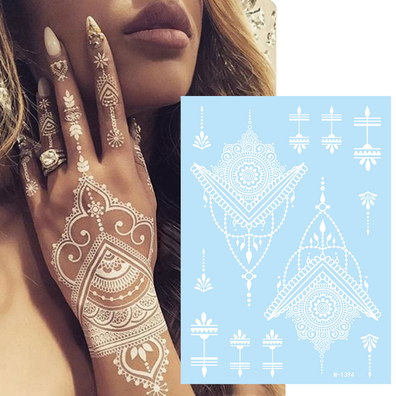 Zhengxiang Cross-border New Hannah Tattoo Sticker White Lace Temporary Tattoo Wedding Henna Tattoo Amazon