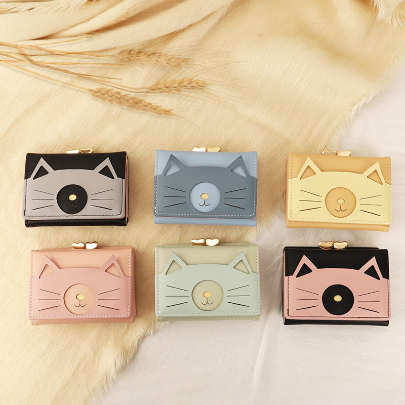 Nuevo bolso de tarjeta de estilo coreano japonés 30% de descuento para mujer billetera de estudiante bolso de clip corto monedero de gato multifuncional