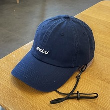 刺绣软顶水洗纯棉棒球帽女情侣运动带挂绳防风绳户外遮阳鸭舌帽男