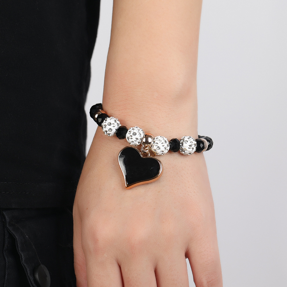 New Simple Crystal Bracelet Female Dripping Oil Black Peach Heart Bracelet Jewelry display picture 5