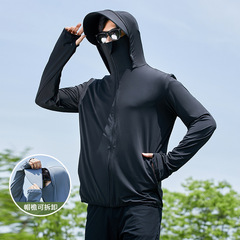 2025 新しい屋外アイスシルクオリジナルガーゼ日焼け止め服男性用通気性抗 UV フード付きスキン服卸売釣り服