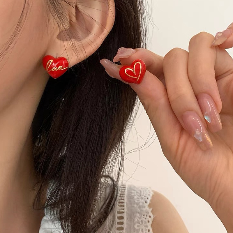 1 Pair Simple Style Heart Shape Plating Alloy Ear Studs display picture 2